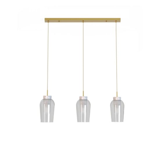 Lampadario a sospensione lineare 3 luci oro bianco vetro per soggiorno 108cm