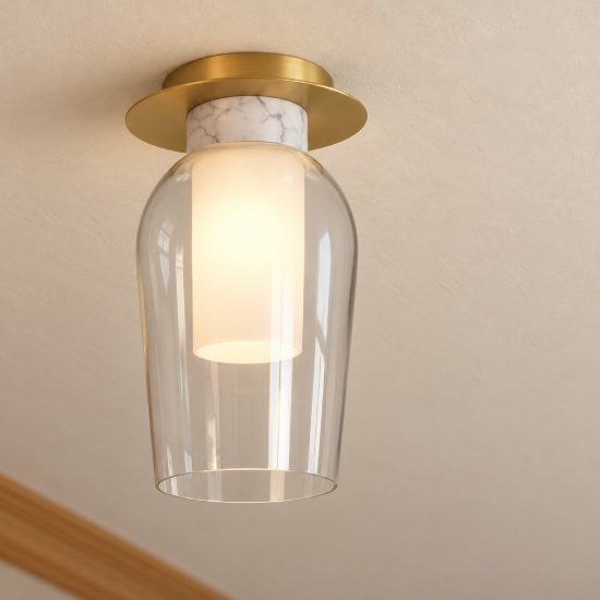 Plafoniera 34cm oro bianco vetro elegante raffinata