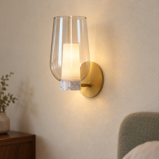 Applique 18cm oro bianco vetro per soggiorno