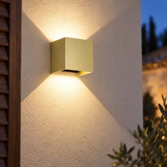 Lampada da parete applique cubo per esterno oro led 12w 2700k ip54 10cm dimmerabile