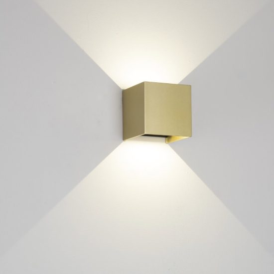 Lampada da parete applique cubo per esterno oro led 12w 2700k ip54 10cm dimmerabile