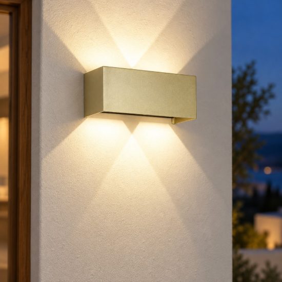 Lampada da parete applique rettangolare per esterno oro led 24w 2700k ip54 20cm dimmerabile
