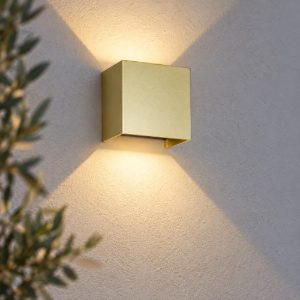 Lampada da parete cubo per esterno oro led 20w 2700k ip65 15cm dimmerabile