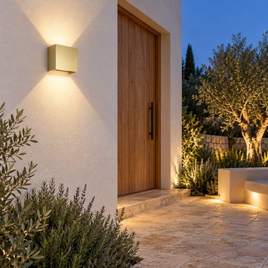 Lampada da parete cubo per esterno oro led 20w 2700k ip65 15cm dimmerabile
