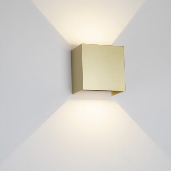 Lampada da parete cubo per esterno oro led 20w 2700k ip65 15cm dimmerabile