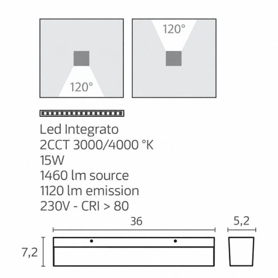 Top light porto applique da esterno led 30w cct 3000k 4000k ip65 grigio antracite