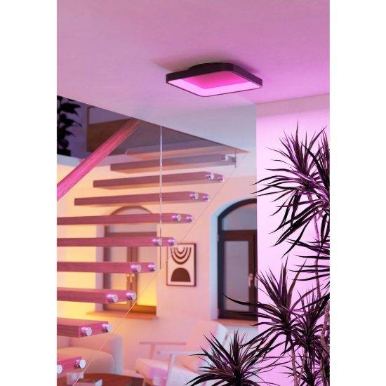 Eglo loretello z plafoniera quadrata nera led 20w rgb 2700k 6500k dimmerabile con controllo smart