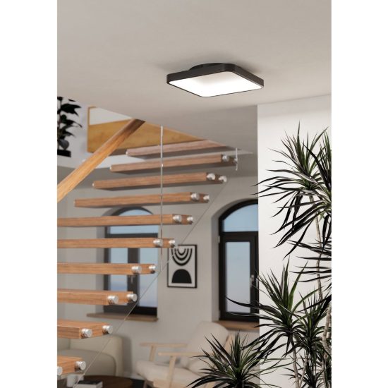 Eglo loretello z plafoniera quadrata nera led 20w rgb 2700k 6500k dimmerabile con controllo smart