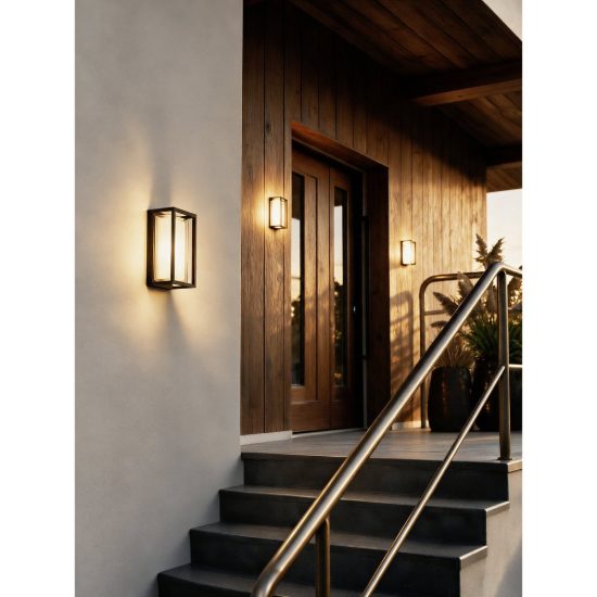 Eglo genovese applique da esterno nera led 10w cct 3000k 6000k ip65 frontale pannello con sensore di movimento