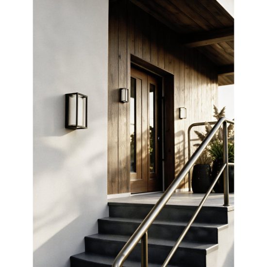 Eglo genovese applique da esterno nera led 10w cct 3000k 6000k ip65 frontale pannello con sensore di movimento