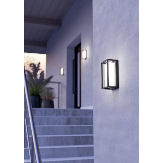 Eglo genovese applique da esterno nera led 10w cct 3000k 6000k ip65 frontale pannello con sensore di movimento