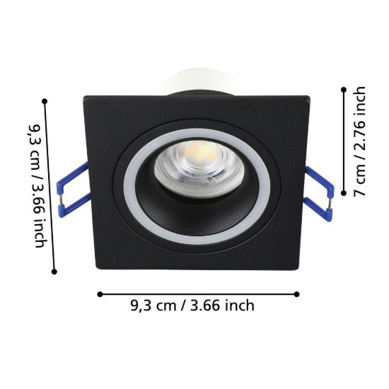 Eglo carosso z faretto quadrato per corridoio nero da incasso led 4.7w rgb 2700k 6500k dimmerabile con controllo smart
