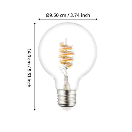 Eglo lampadina connect z lampadina trasparente led 7w rgb 3000k e27 9.5cm dimmerabile