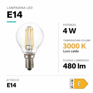Lampadina e14 led 4w 3000k sfera vetro trasparente ideal lux