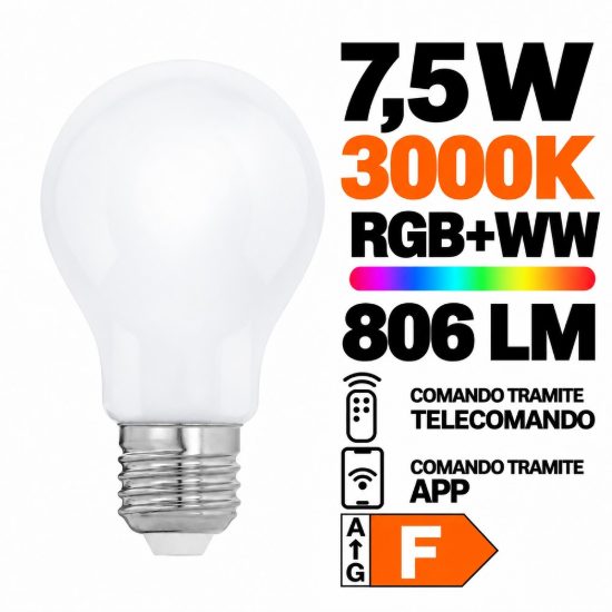 Eglo lampadina connect z lampadina opalino led 7w rgb 3000k e27 dimmerabile
