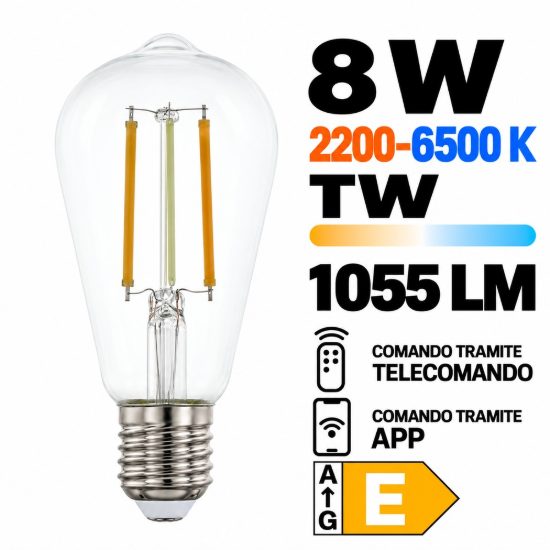Eglo connect z lampadina trasparente led 8w cct 2200k 6500k e27 6.4cm h14cm dimmerabile