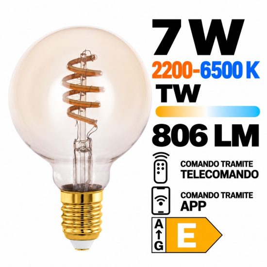 Eglo lampadina connect z lampadina led 7w cct 2200k 6500k e27 8cm dimmerabile ambrata