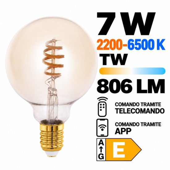 Eglo connect z lampadina led 7w cct 2200k 6500k e27 9.5cm dimmerabile con controllo smart ambrata