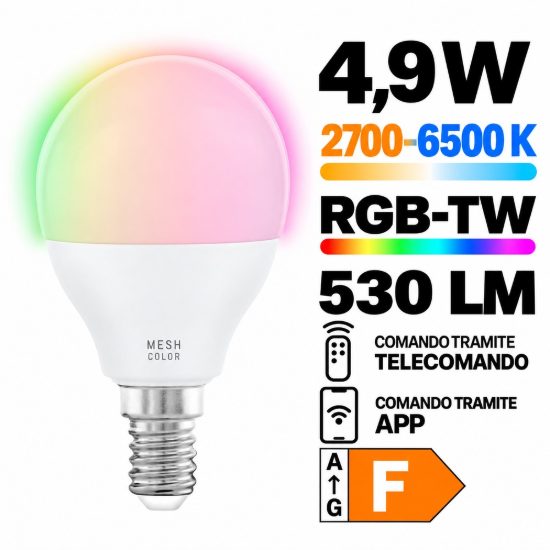 Eglo connect z lampadina sferica led 4.9w rgb 2700k 6500k e14 dimmerabile
