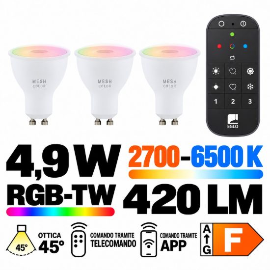Eglo lampadina connect z set 3 lampadine led 3x4.9w rgb 2700k 6500k gu10 dimmerabili