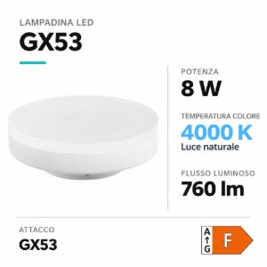 Lampadina gx53 led 8w 4000k 760lm 220v ottica 120 gea luce