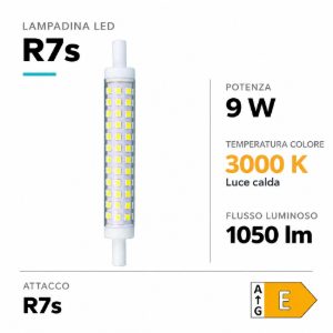 Life lampadina led r7s 9w 3000k 1050lm ottica 360 118mm