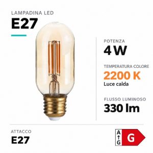 Lampadina vintage e27 led 4w 2200k vetro ambra ideal lux