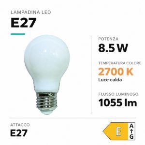 Life lampadina led goccia e27 8.5w 2700k dimmerabile vetro bianco