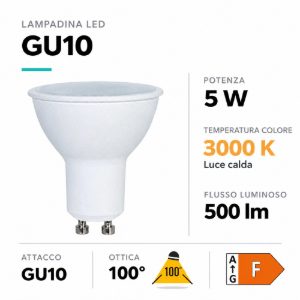 Life lampadina led gu10 5w 3000k 500lm ottica 100