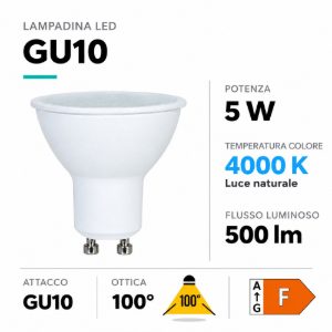 Life lampadina led gu10 5w 4000k ottica 100 500lm