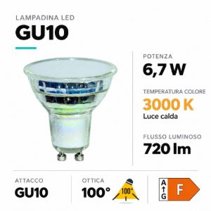 Life lampadina di vetro led gu10 6,7w 3000k 720lm ottica 100