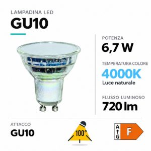 Life lampadina di vetro led gu10 6,7w 720lm 4000k 39910252n ottica 100