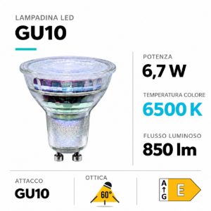 Life lampadina gu10 led vetro 6,7w ottica 60 6500k 850lm