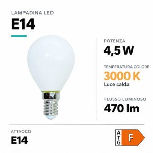 Life lampadina led e14 milky 4,5w 3000k 470lm minisfera  vetro bianco