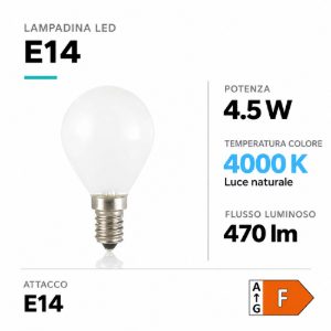Life lampadina mini sfera e14 led 4,5w 4000k 470lm vetro bianco milky