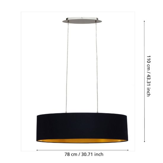 Eglo maserlo lampadario a sospensione 2 luci nichel opaco per sala da pranzo