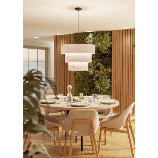 Eglo parogno lampadario moderno per sala da pranzo cilindro tessuto nero a sospensione