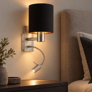 Eglo pasteri applique per comodino camera da letto led 3.8w 3000k nichel opaco