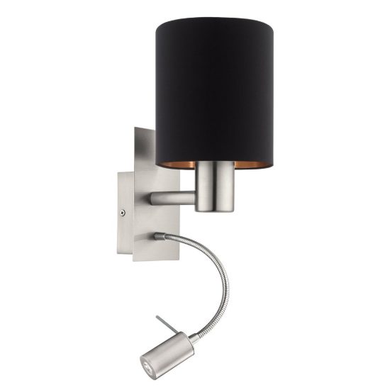 Eglo pasteri applique per comodino camera da letto led 3.8w 3000k nichel opaco