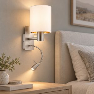 Eglo pasteri applique per comodino camera da letto led 3.8w 3000k nichel opaco
