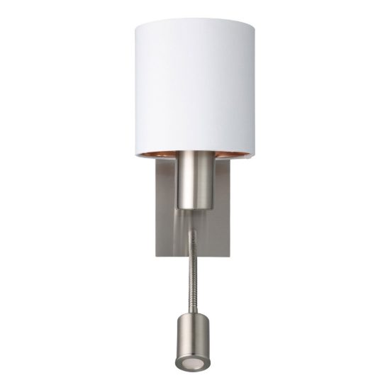 Eglo pasteri applique per comodino camera da letto led 3.8w 3000k nichel opaco paralume bianco