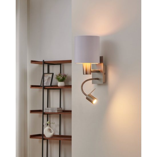 Eglo pasteri applique per comodino camera da letto led 3.8w 3000k nichel opaco paralume bianco