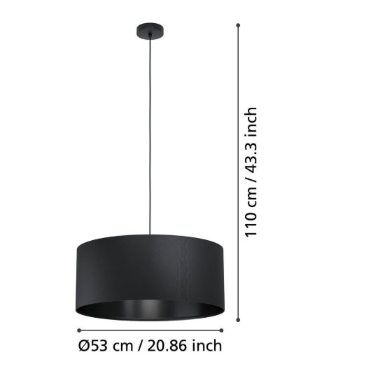 Eglo maserlo 1 lampadario moderno per sala da pranzo nero a sospensione