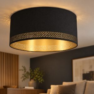 Eglo esteperra plafoniera moderna rotonda nera 48cm cilindro di tessuto per soggiorno