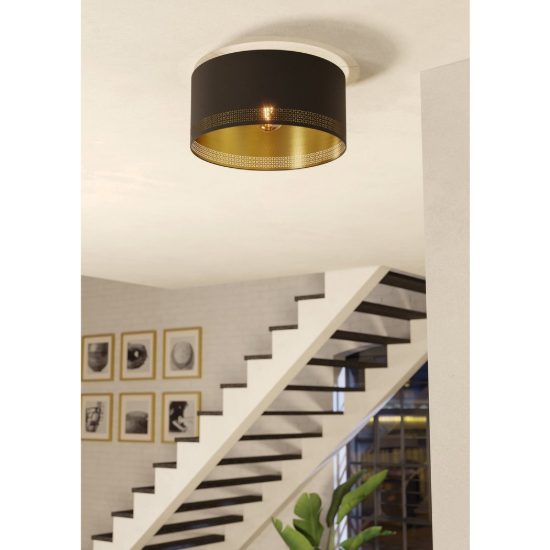 Eglo esteperra plafoniera moderna rotonda nera 48cm cilindro di tessuto per soggiorno