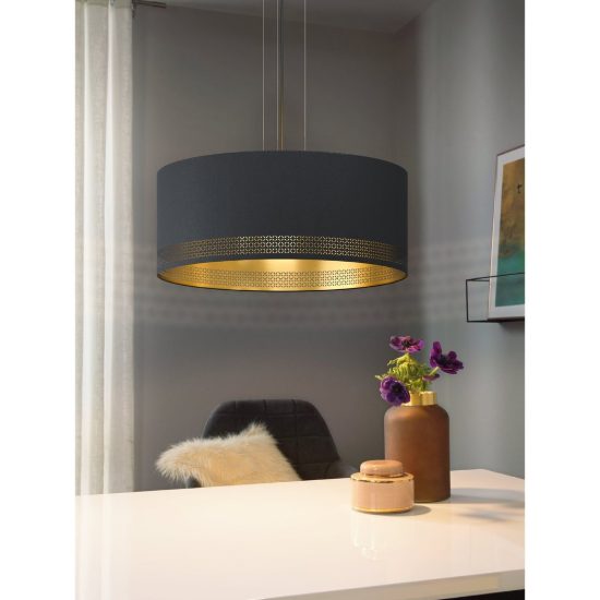 Eglo esteperra lampadario per sala da pranzo nero a sospensione 3 luci