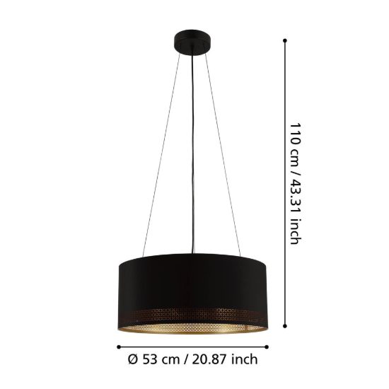 Eglo esteperra lampadario per sala da pranzo nero a sospensione 3 luci