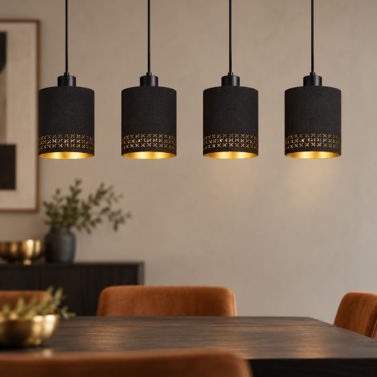 Eglo esteperra lampadario per sala da pranzo nero a sospensione 4 luci