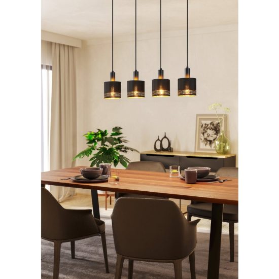 Eglo esteperra lampadario per sala da pranzo nero a sospensione 4 luci