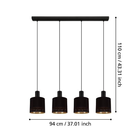 Eglo esteperra lampadario per sala da pranzo nero a sospensione 4 luci